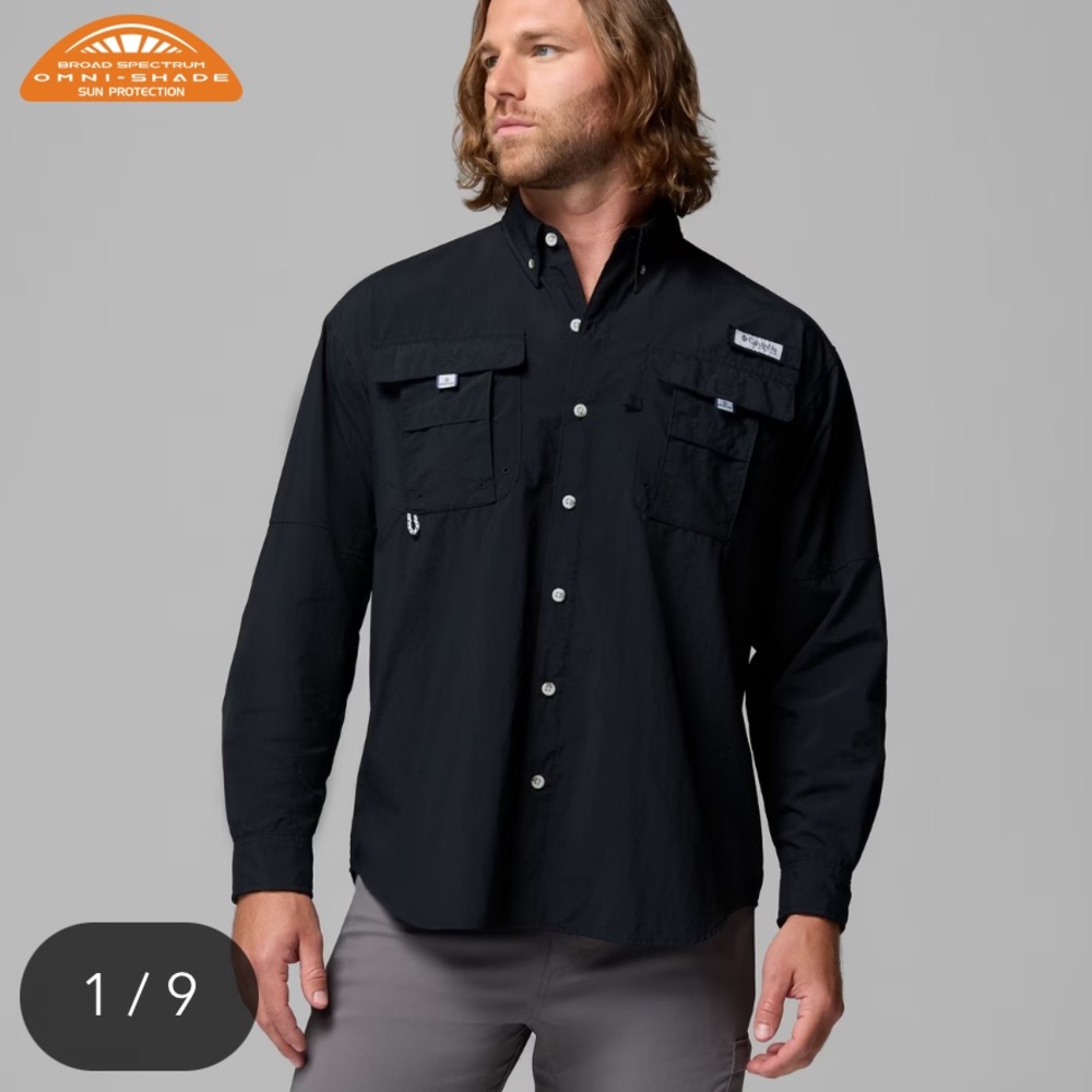 Columbia Men's Black Performance Fishing Gear Button-Up Shirt Jacket Size-Large